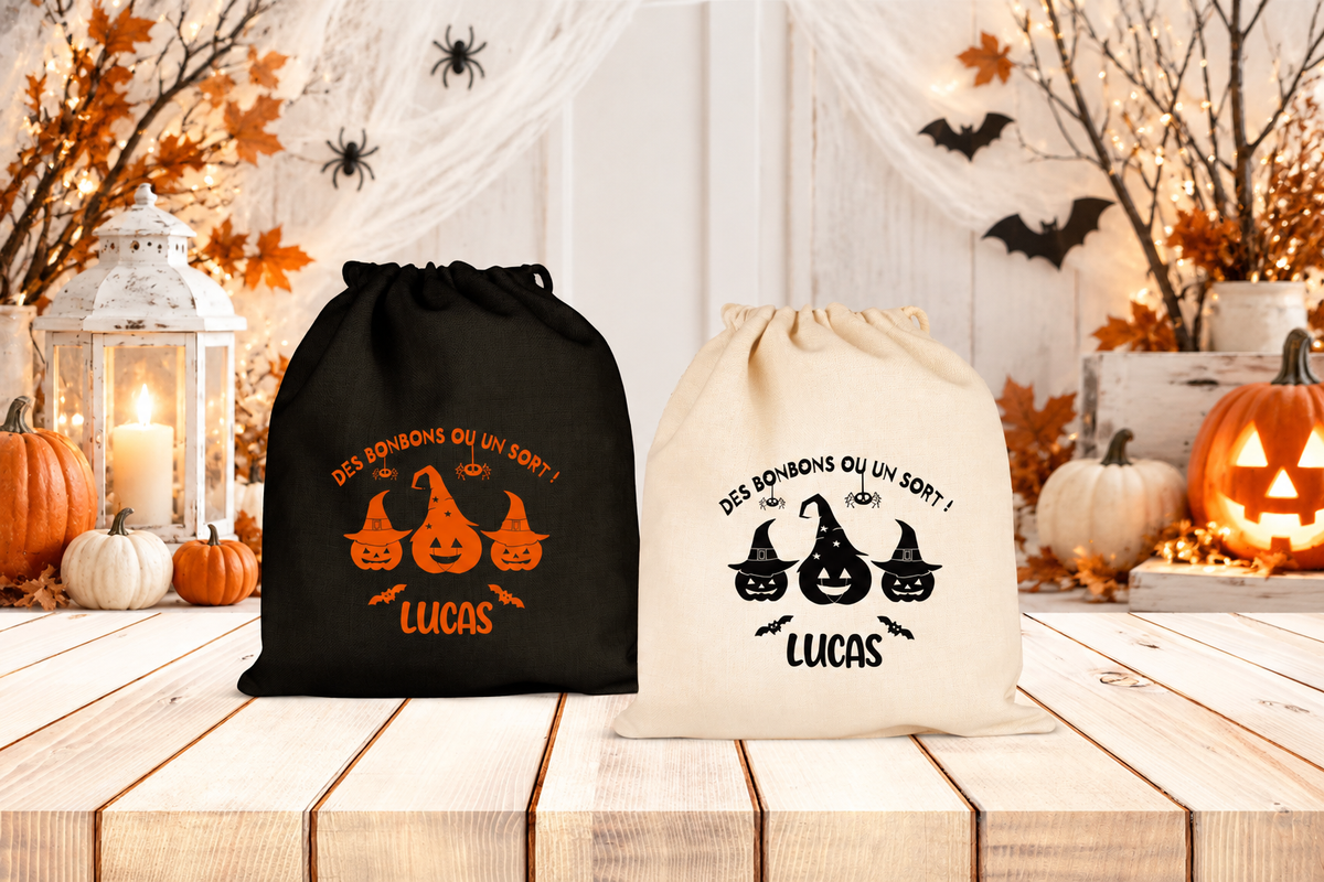 Sac Halloween personnalisé prénom, sac à bonbons enfant