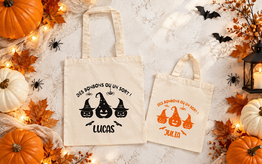 Sac Halloween personnalisé prénom, sac à bonbons enfant