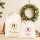 Pochon Noël Personnalisé Initiale Prénom | Hotte Père Noël Couronne Motifs Festifs | Sac Cadeau Coton Réutilisable | 5 Tailles