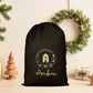 Pochon Noël Personnalisé Initiale Prénom | Hotte Père Noël Couronne Motifs Festifs | Sac Cadeau Coton Réutilisable | 5 Tailles