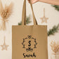 Tote Bag Noël Personnalisé Initiale Prénom | Sac Courses Couronne Monogramme Coton | Cadeau Noël Réutilisable | 7 Couleurs