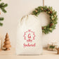 Pochon Noël Personnalisé Initiale Prénom | Hotte Père Noël Couronne Monogramme | Sac Cadeau Coton Réutilisable | 5 Tailles
