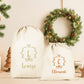 Pochon Noël Personnalisé Initiale Prénom | Hotte Père Noël Couronne Monogramme | Sac Cadeau Coton Réutilisable | 5 Tailles