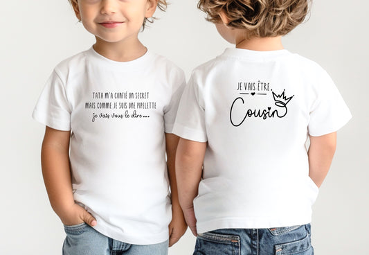 T-shirt futur cousin, Annonce grossesse, Bientôt cousin, T-shirt enfant, Je vais être cousin