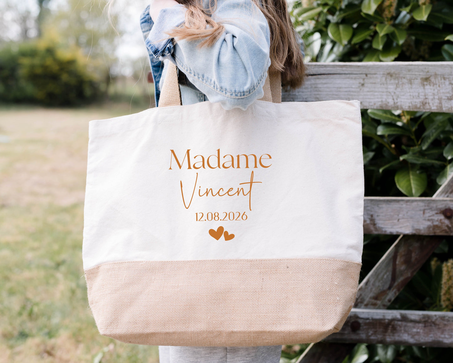 Grand sac XL mariage personnalisé "Monsieur/Madame" nom & date – Cadeau mariage – Sac week-end