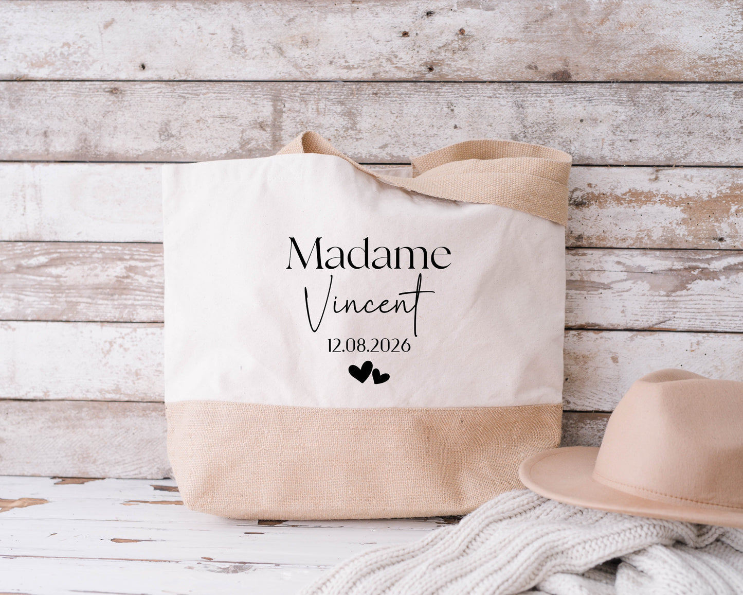 Grand sac XL mariage personnalisé "Monsieur/Madame" nom & date – Cadeau mariage – Sac week-end