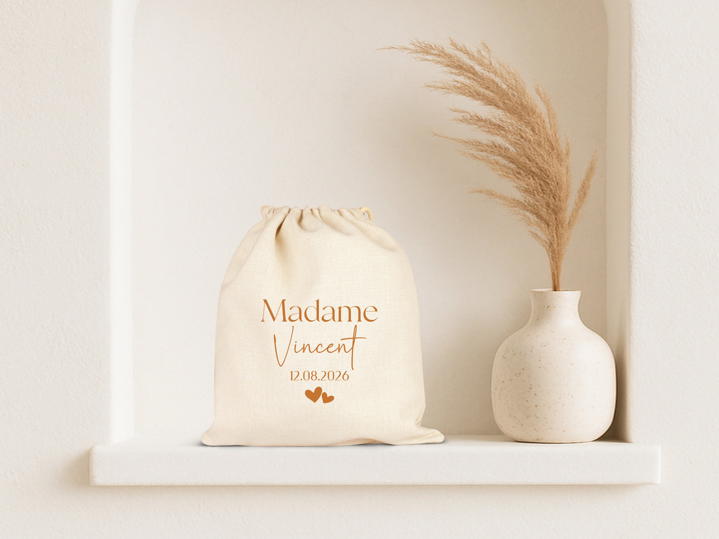 Pochon mariage personnalisé "Monsieur/Madame" + nom & date – Cadeau mariage – Accessoire couple – Souvenir