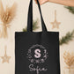 Tote Bag Noël Personnalisé Initiale Prénom | Sac Courses Couronne Motifs Festifs Coton | Cadeau Noël Réutilisable | 7 Couleurs