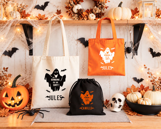 Sac Halloween personnalisé prénom, sac à bonbons enfant