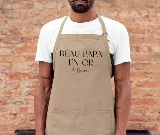 Tablier personnalisé "Beau Papa en Or" – Cadeau beau-papa – Fête des Pères – Tablier cuisine