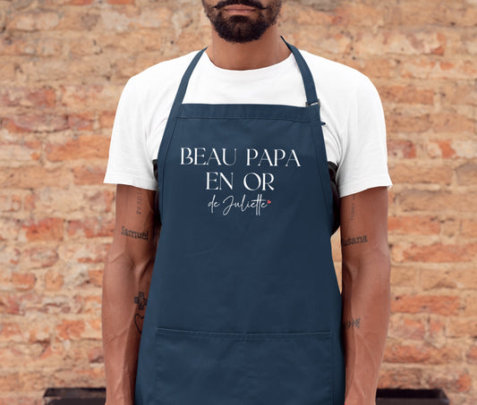 Tablier personnalisé "Beau Papa en Or" – Cadeau beau-papa – Fête des Pères – Tablier cuisine