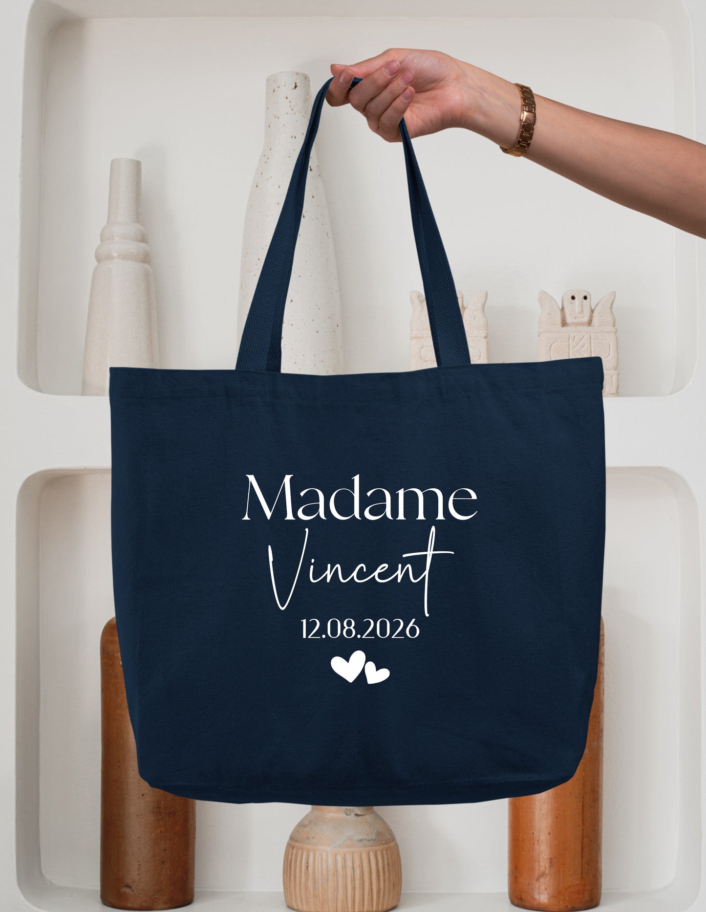 Cabas coton mariage personnalisé "Monsieur/Madame" nom & date – Cadeau mariage – Sac shopping – Souvenir