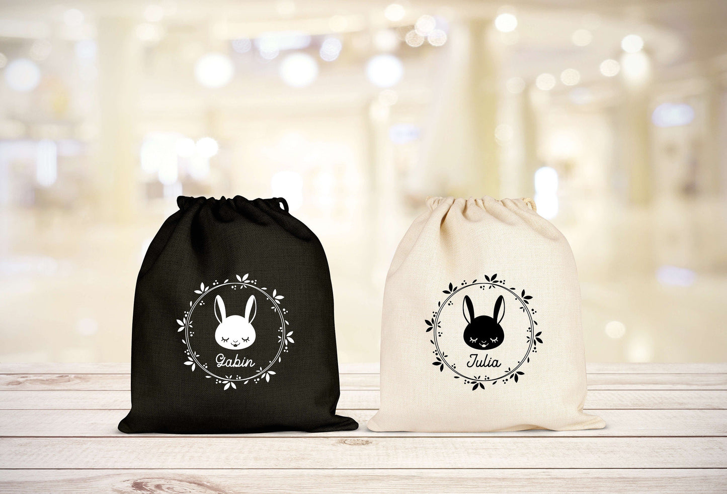 Pochon Lapin personnalisé, Pochon coton, Pochon prénom