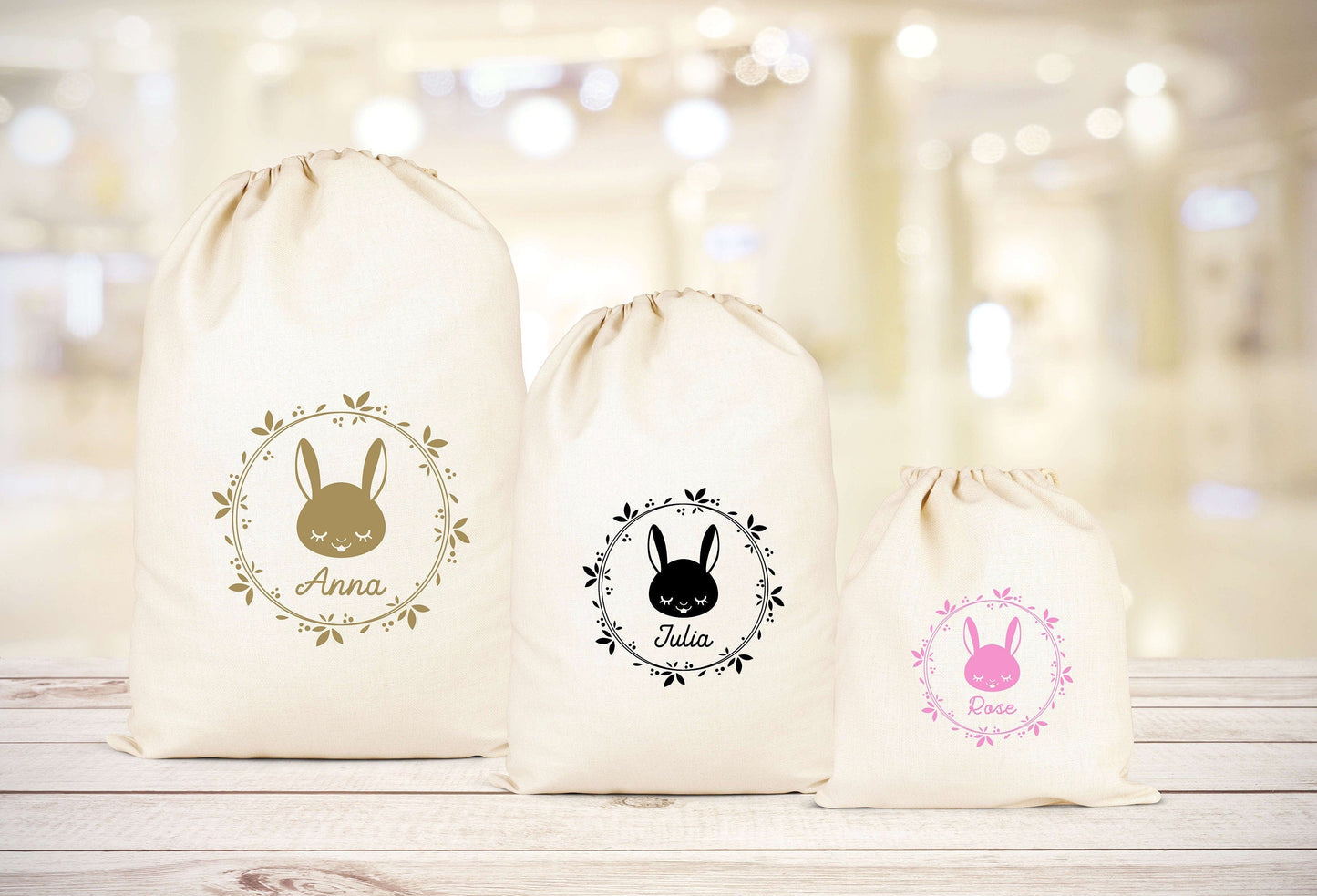 Pochon Lapin personnalisé, Pochon coton, Pochon prénom