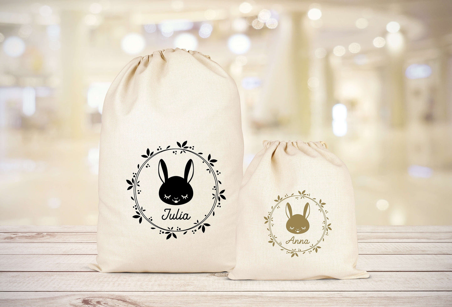 Pochon Lapin personnalisé, Pochon coton, Pochon prénom