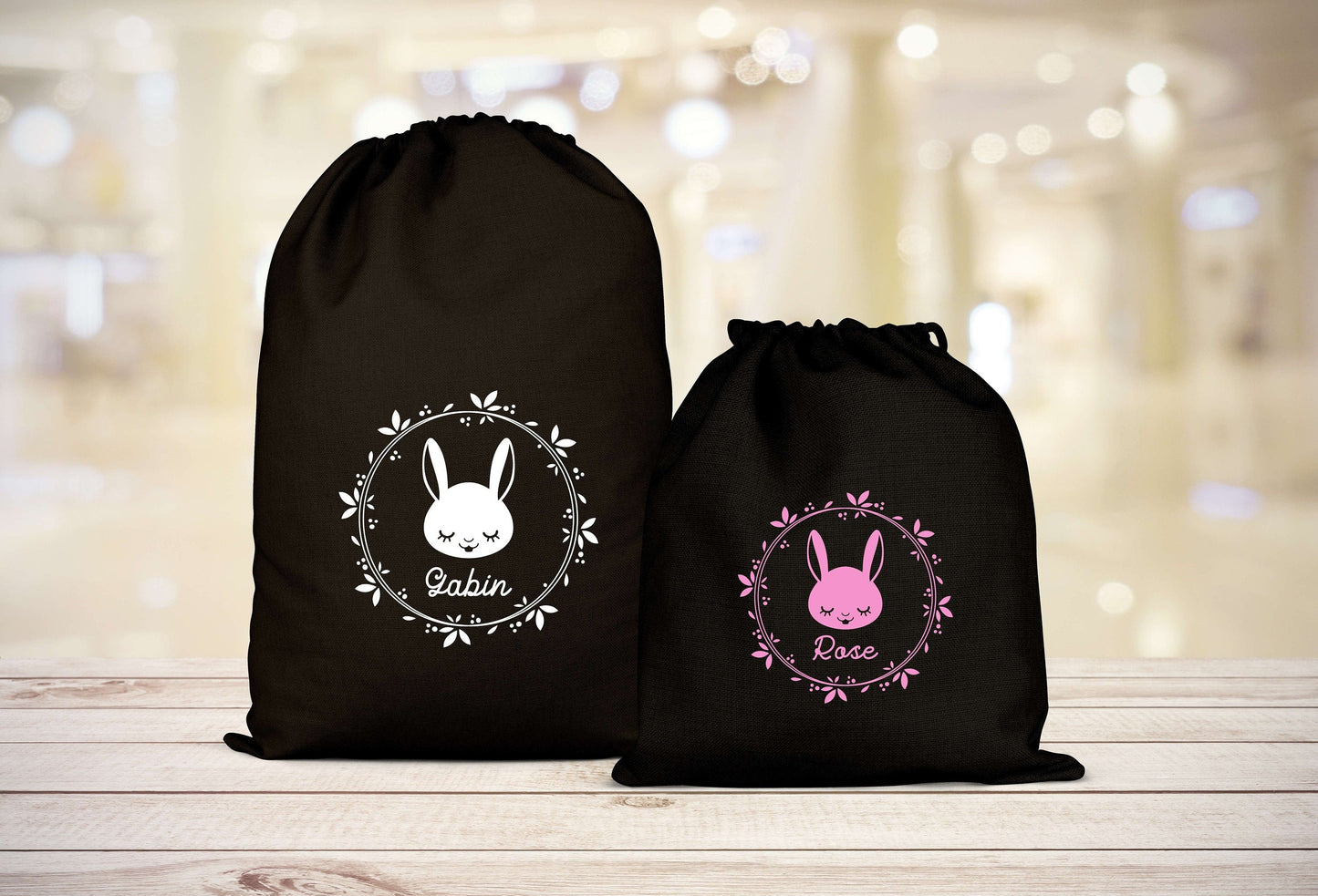 Pochon Lapin personnalisé, Pochon coton, Pochon prénom