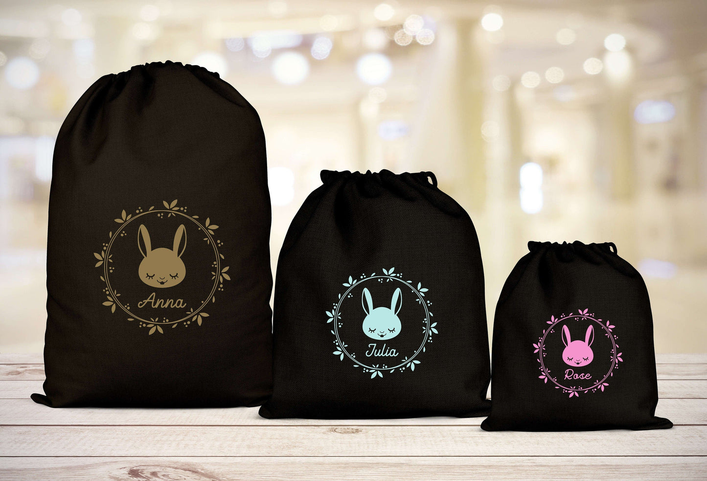 Pochon Lapin personnalisé, Pochon coton, Pochon prénom