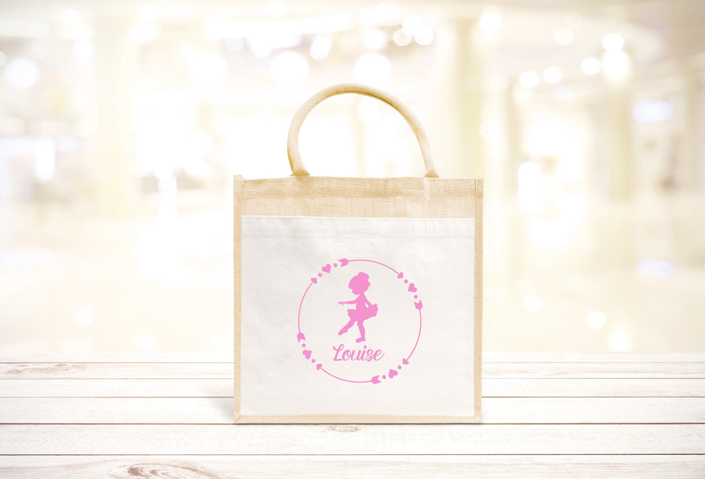 Sac Cabas toile et jute enfant personnalisé, Cadeau enfant prénom, Cadeau anniversaire fille, Sac enfant ballerine