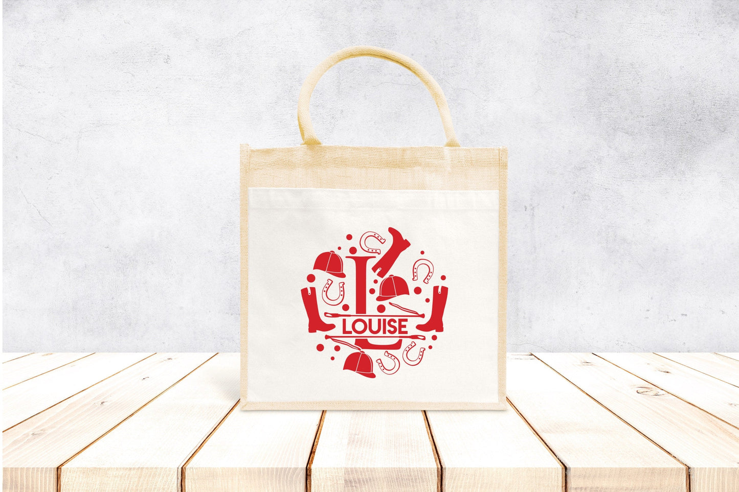 Sac Cabas toile et jute enfant personnalisé, Cadeau enfant prénom, Cadeau anniversaire enfant, Sac équitation