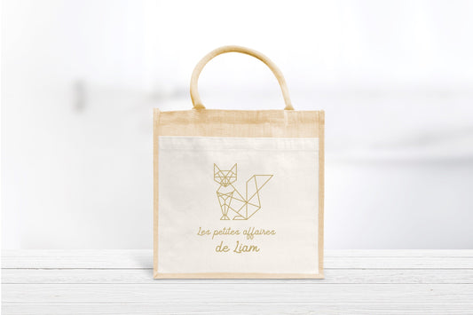 Sac enfant Renard  coton et jute personnalisé, Sac enfant, Sac enfant personnalisé, Cabas enfant les petites affaires