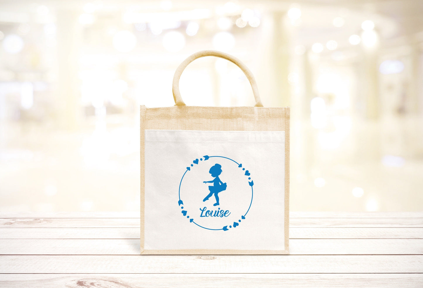 Sac Cabas toile et jute enfant personnalisé, Cadeau enfant prénom, Cadeau anniversaire fille, Sac enfant ballerine