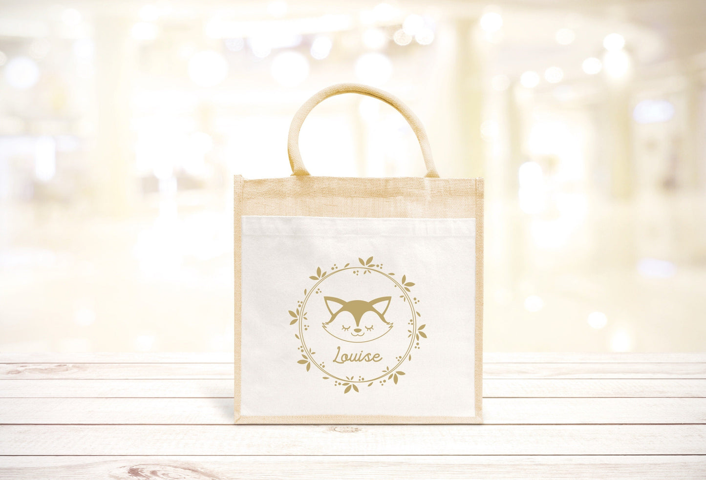 Sac Cabas toile et jute enfant personnalisé, Cadeau enfant prénom, Cadeau anniversaire enfant, Sac enfant renard