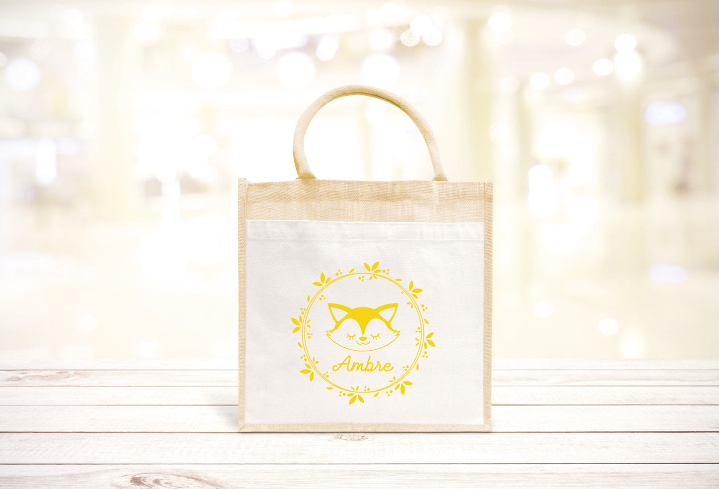 Sac Cabas toile et jute enfant personnalisé, Cadeau enfant prénom, Cadeau anniversaire enfant, Sac enfant renard