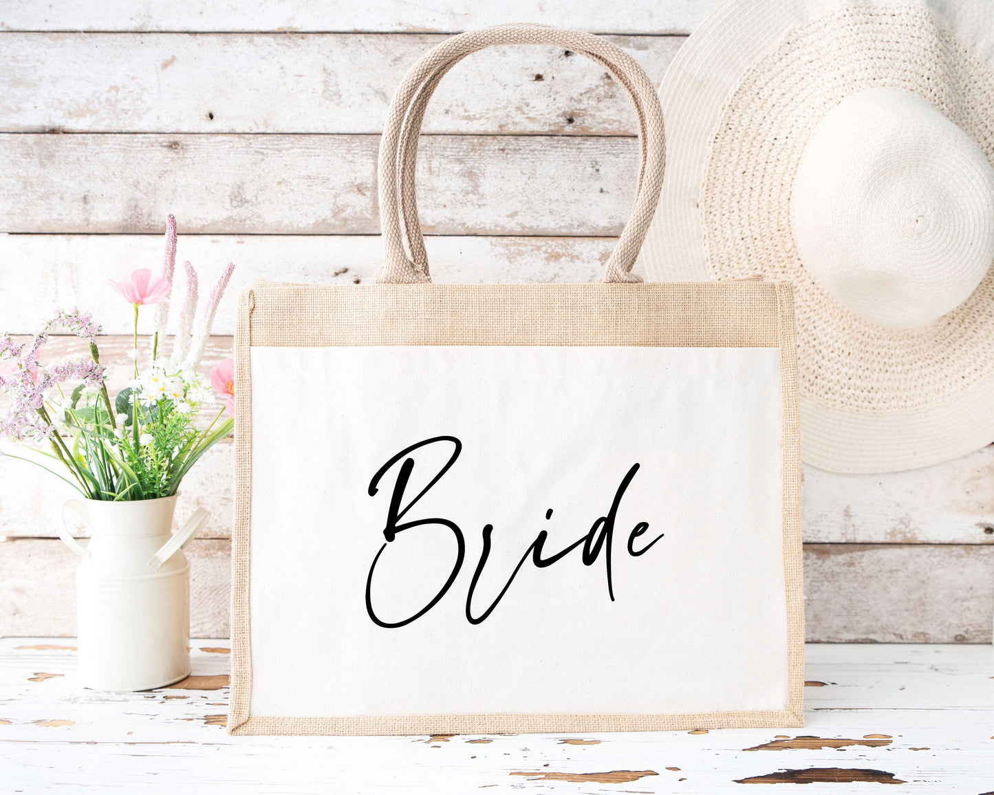 Sac en jute et coton personnalisé mariage, Sac evjf, Cadeau evjf, Enterrement vie de jeune fille, Future mariée, Cabas personnalisé