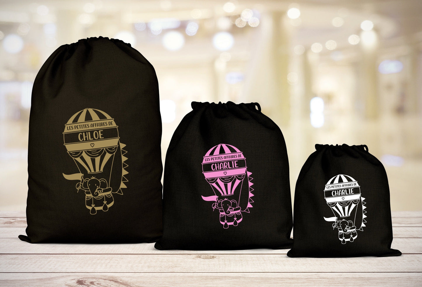 Pochon personnalisé avec prénom, Sac de rangement, Sac à cordons