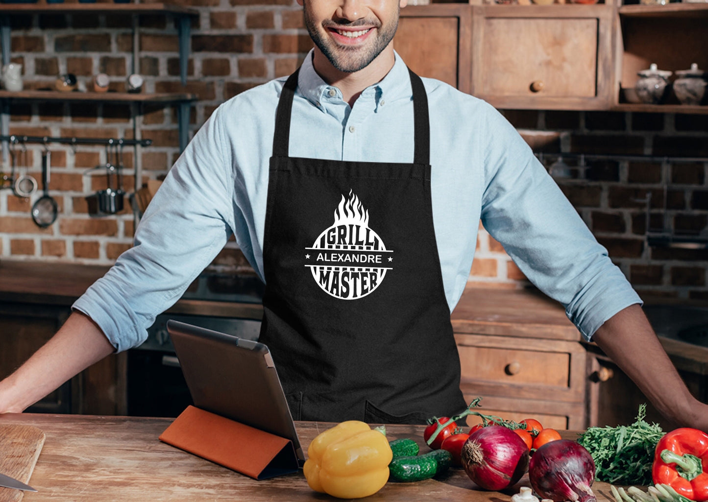 Tablier barbecue personnalisé avec prénom, Cadeau pour barbecue, Fêtes des pères, Cadeau papa