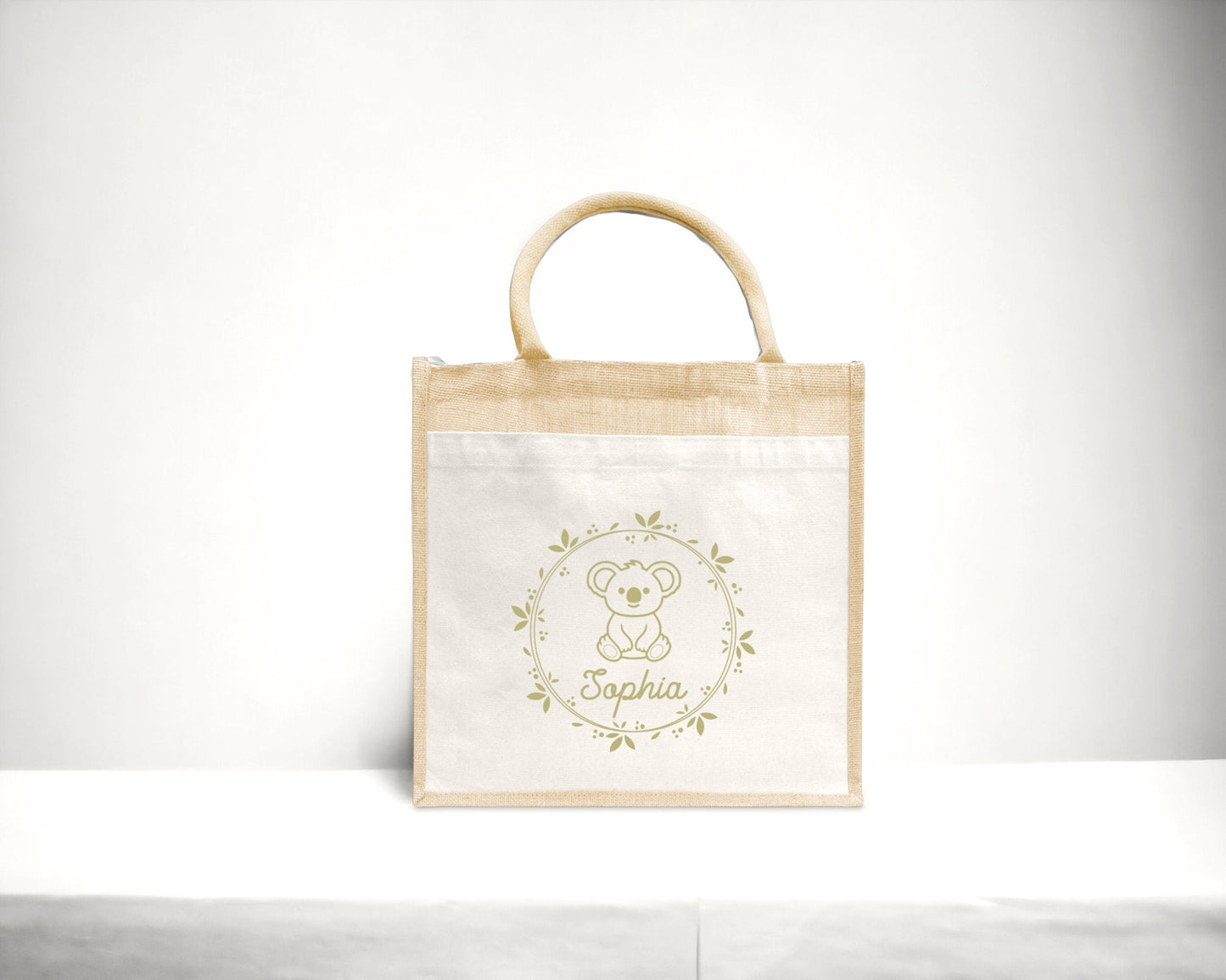 Sac Cabas toile et jute enfant personnalisé, Cadeau enfant prénom, Cadeau anniversaire enfant, Sac koala