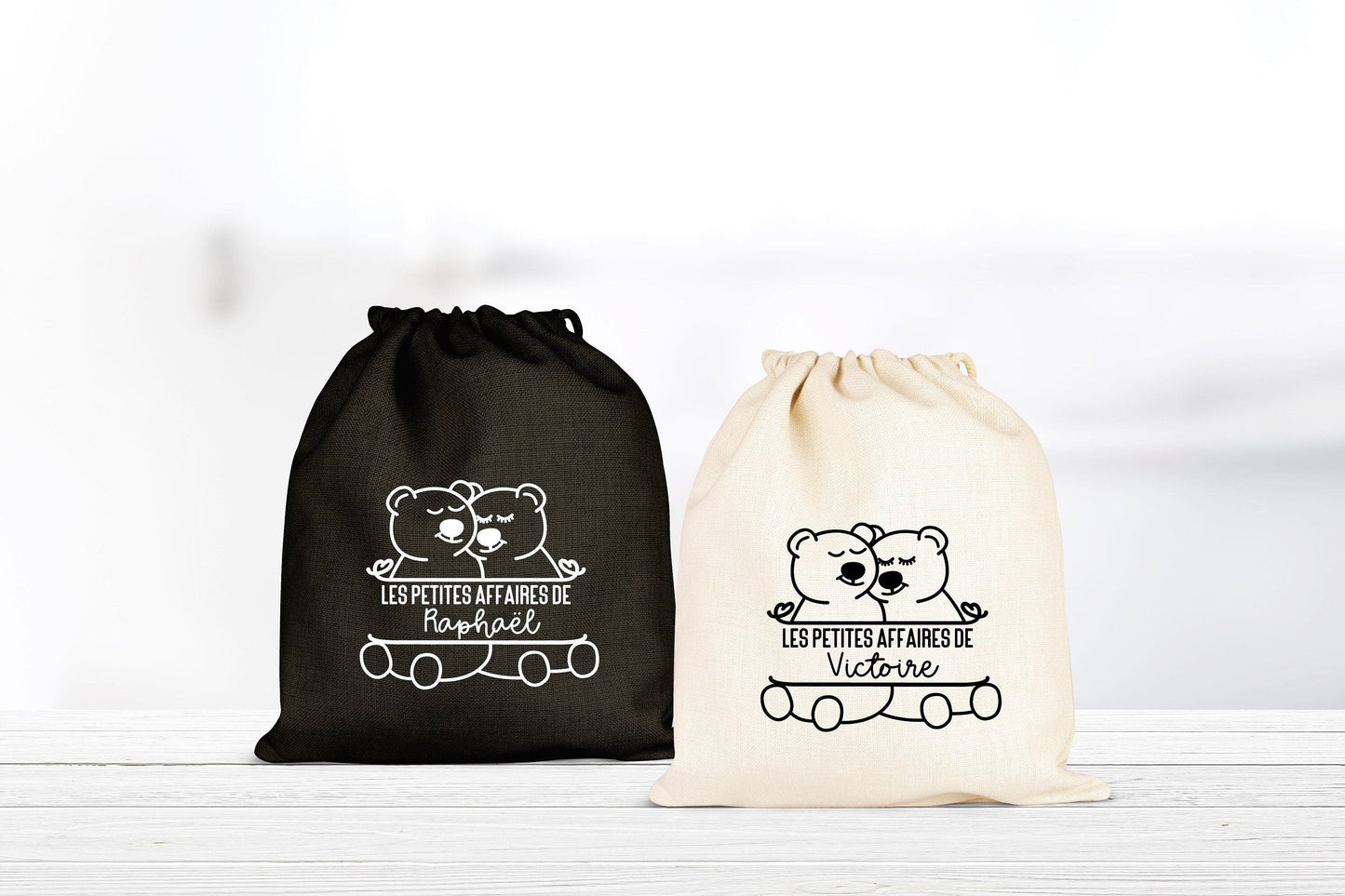 Pochon Ourson personnalisé, Pochon coton, Pochon prénom