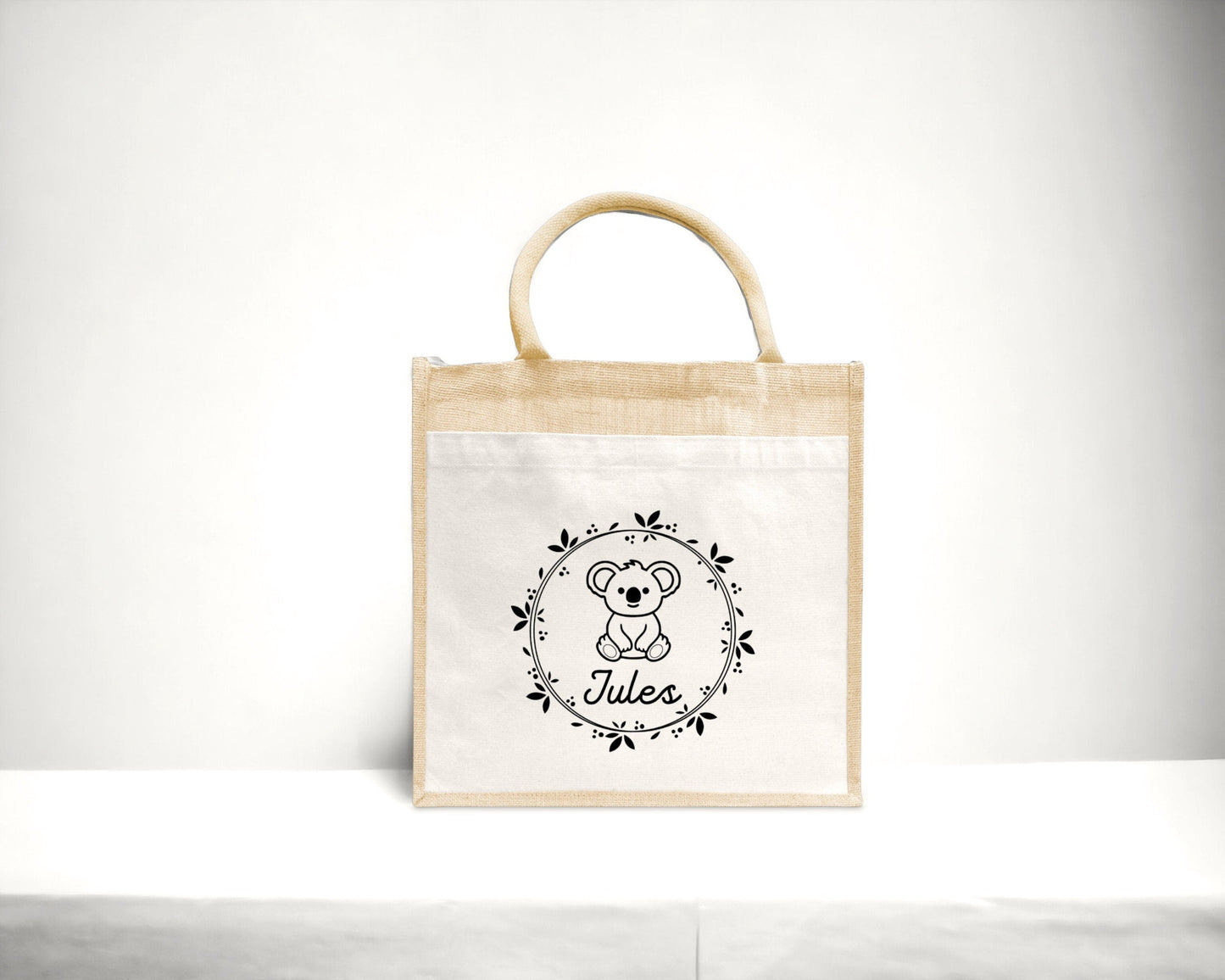 Sac Cabas toile et jute enfant personnalisé, Cadeau enfant prénom, Cadeau anniversaire enfant, Sac koala