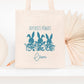 Tote bag Pâques personnalisé lapin et étoiles, sac chasse aux œufs en jute naturel avec prénom - Collection Pâques 2025 Mahelia Design