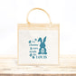 Cabas Pâques personnalisé motif lapins et œufs pastels, grand sac chasse aux œufs en jute naturel enfant - Collection Pâques Mahelia Design
