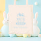 Mini tote bag Pâques personnalisé lapin avec œufs colorés, petit sac chasse aux œufs enfant jute naturel - Collection Pâques Mahelia Design