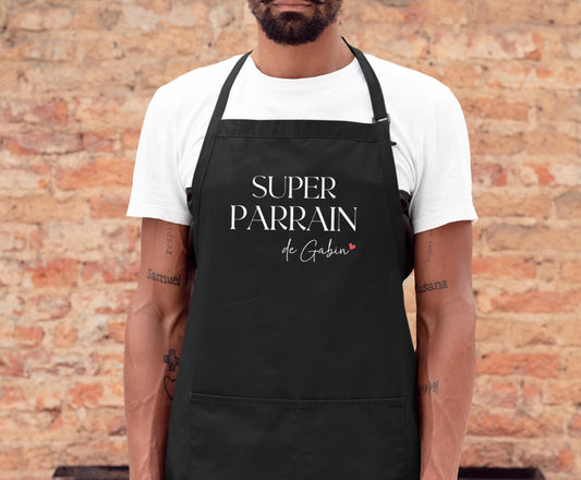 Tablier Super Parrain Personnalisé, Prénoms Filleuls, Cadeau cuisine, Cadeau Parrain