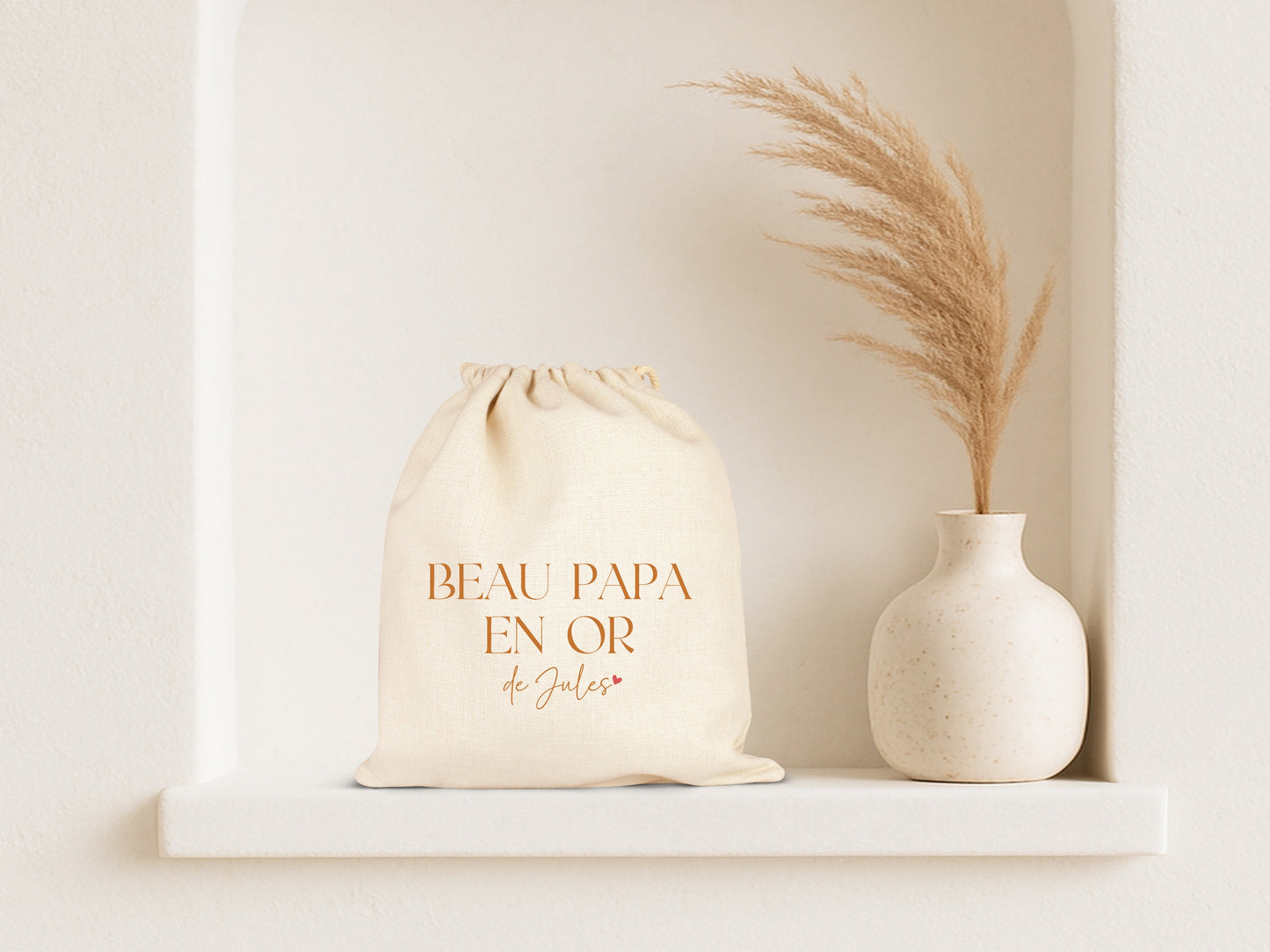 Pochon personnalisé "Beau Papa en Or" – Prénom au choix – Cadeau beau-papa – Fête des Pères