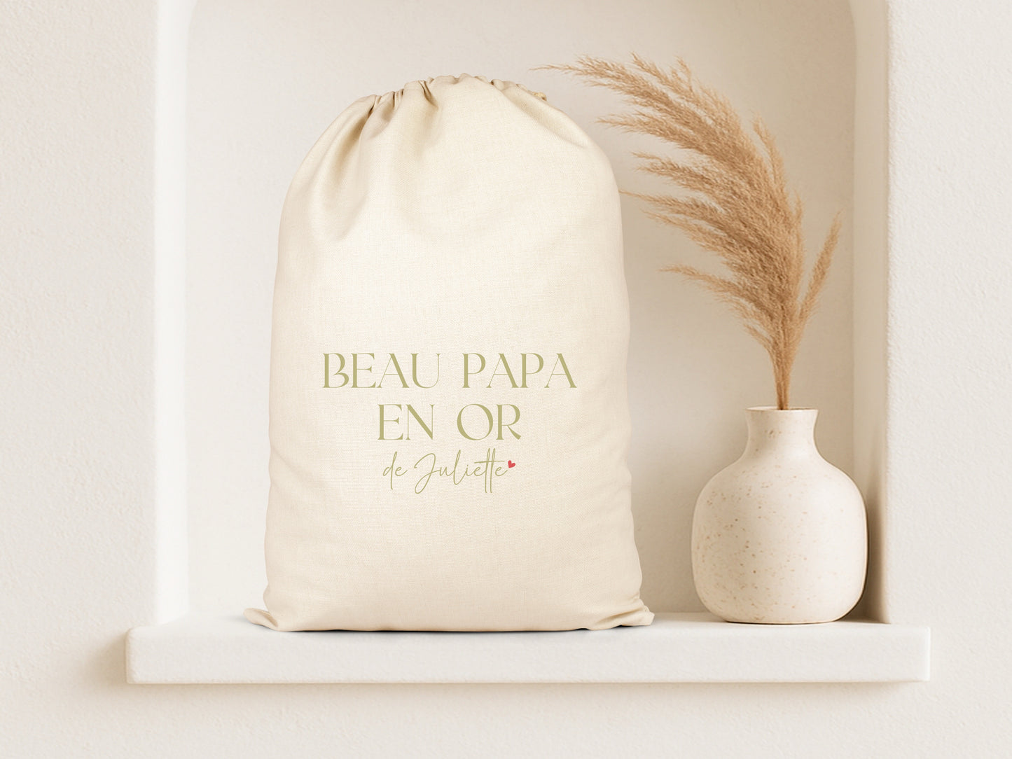 Pochon personnalisé "Beau Papa en Or" – Prénom au choix – Cadeau beau-papa – Fête des Pères