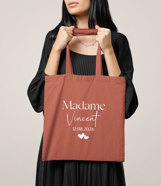 Tote bag mariage personnalisé "Monsieur/Madame" nom & date – Cadeau mariage – Sac couple – Souvenir