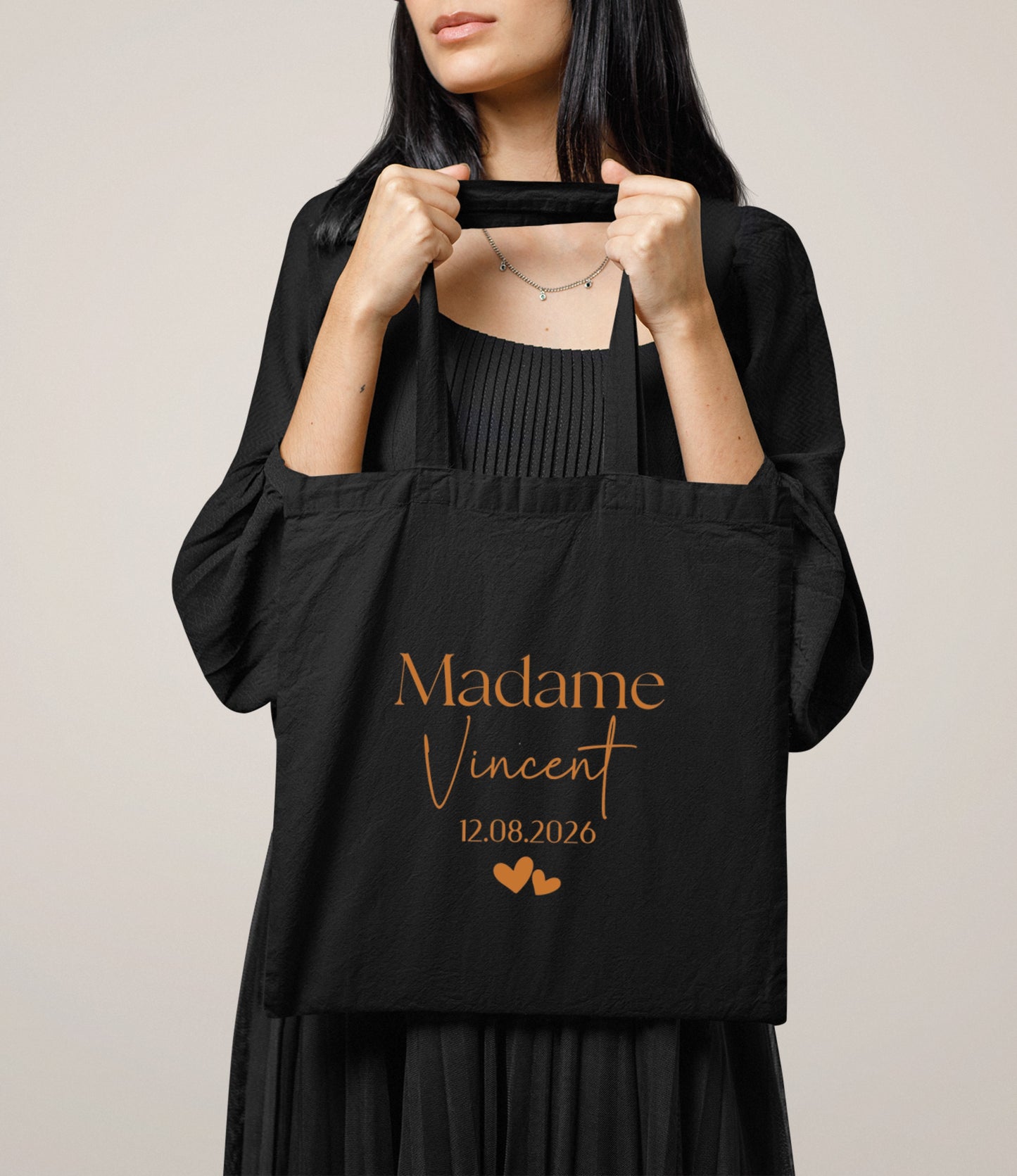Tote bag mariage personnalisé "Monsieur/Madame" nom & date – Cadeau mariage – Sac couple – Souvenir