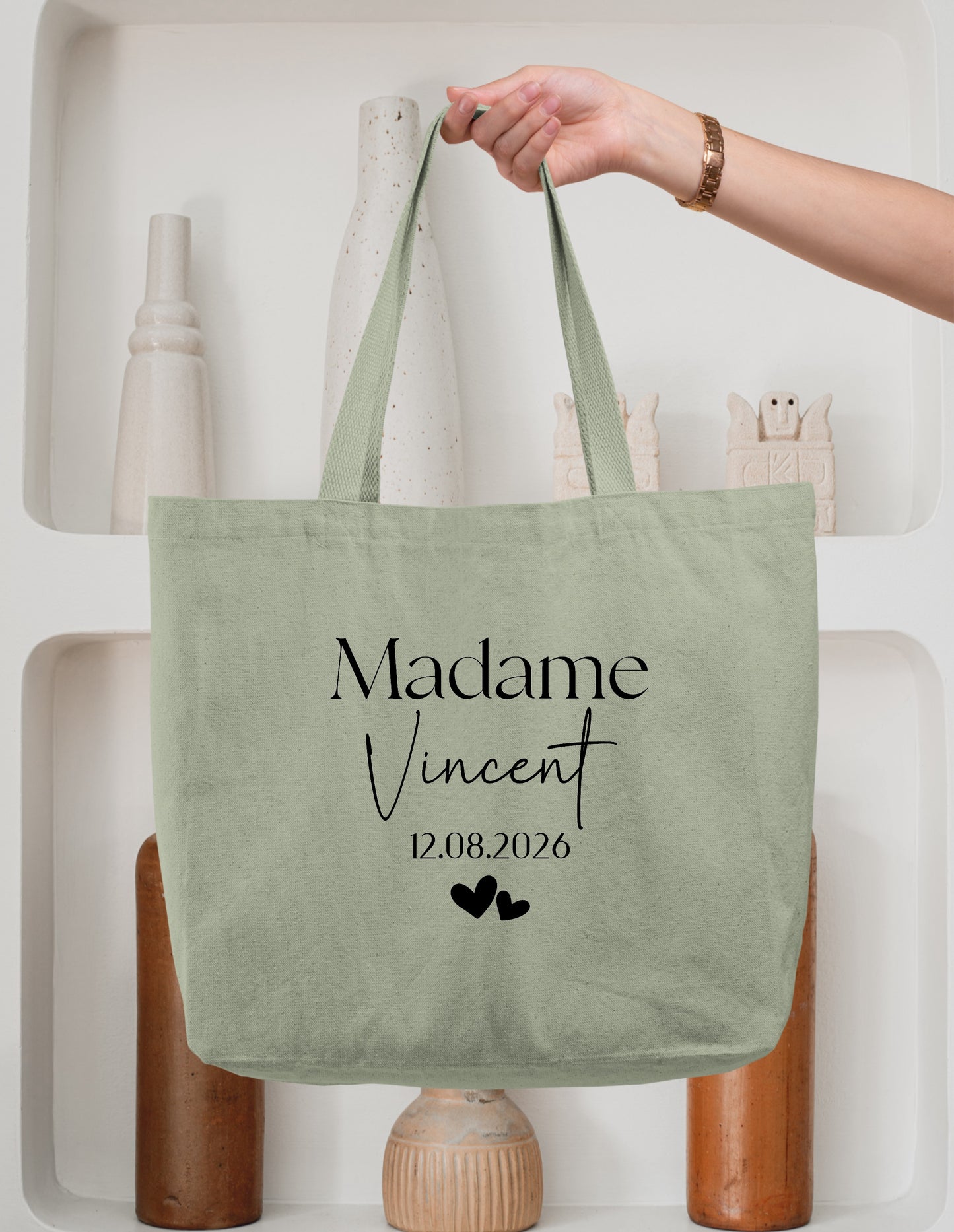 Cabas coton mariage personnalisé "Monsieur/Madame" nom & date – Cadeau mariage – Sac shopping – Souvenir