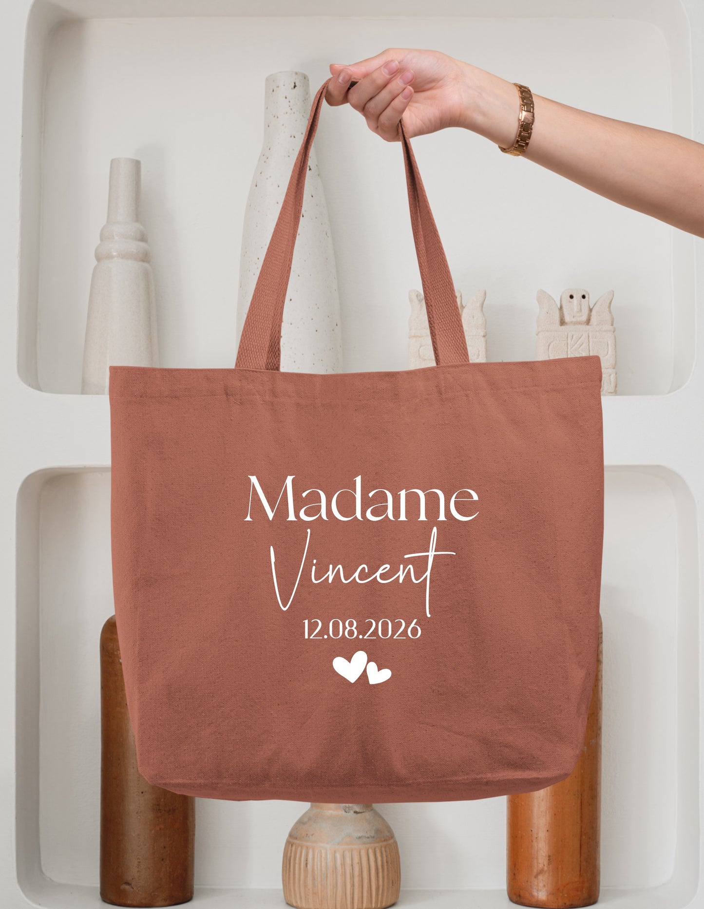 Cabas coton mariage personnalisé "Monsieur/Madame" nom & date – Cadeau mariage – Sac shopping – Souvenir