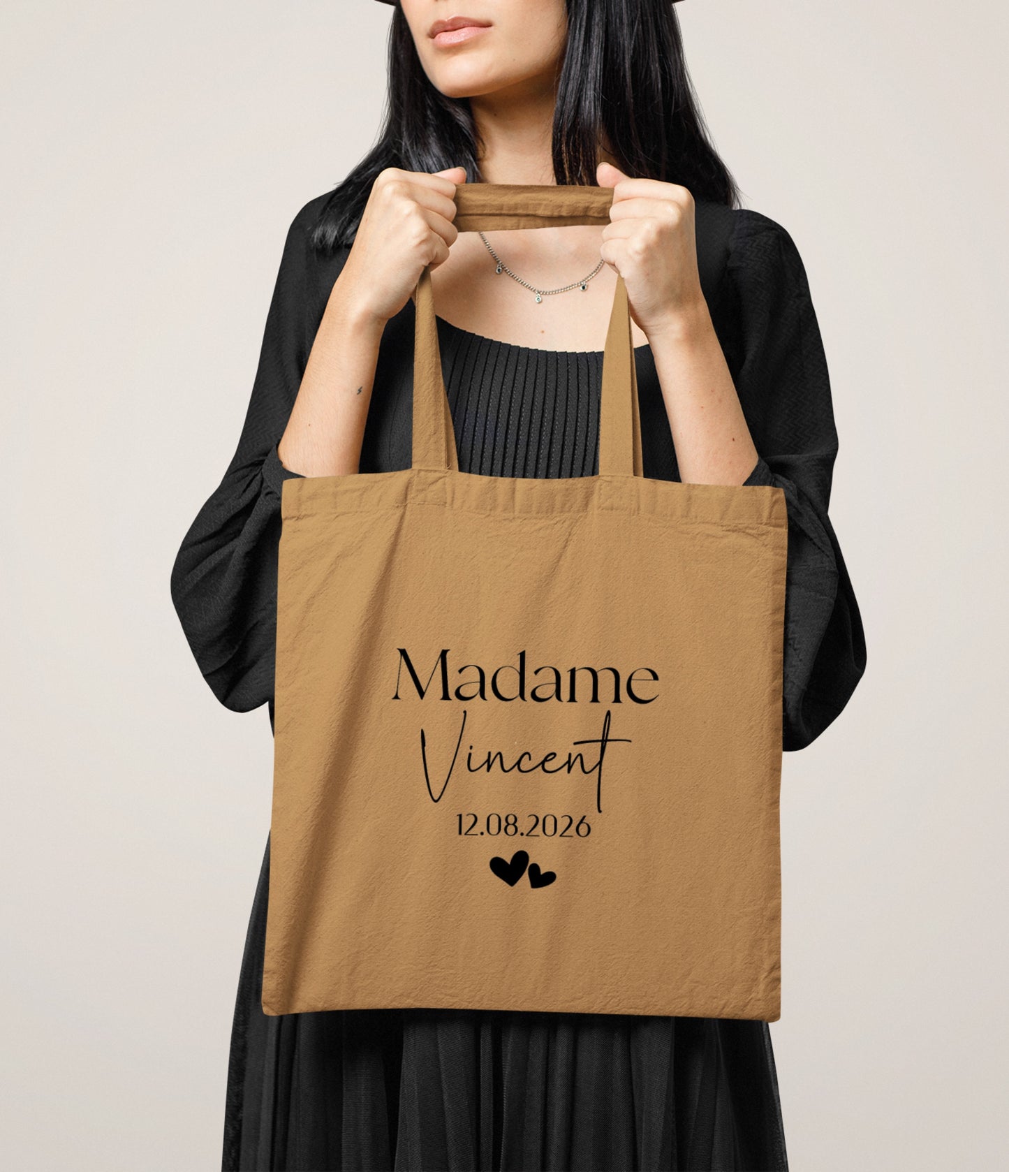 Tote bag mariage personnalisé "Monsieur/Madame" nom & date – Cadeau mariage – Sac couple – Souvenir