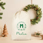 Pochon Noël Personnalisé Initiale Prénom | Hotte Père Noël Couronne Motifs Festifs | Sac Cadeau Coton Réutilisable | 5 Tailles