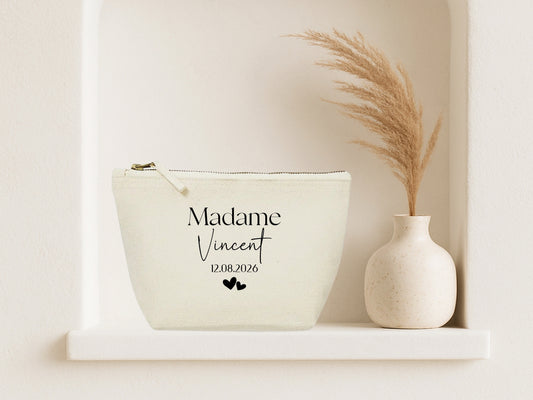 Trousse mariage personnalisée "Monsieur/Madame" nom & date – Cadeau mariage – Pochette couple – Souvenir