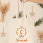 Tote Bag Noël Personnalisé Initiale Prénom | Sac Courses Couronne Monogramme Coton | Cadeau Noël Réutilisable | 7 Couleurs