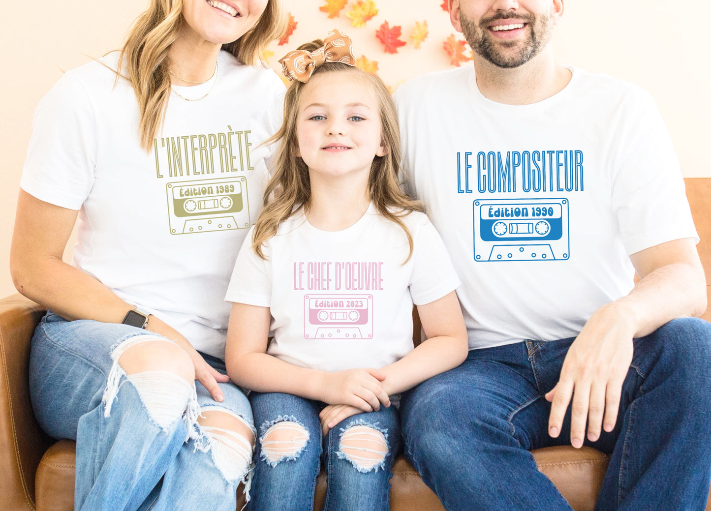 T-shirt Famille Assorti Personnalisé, Le Compositeur L'Interprète Le Chef d'Œuvre, Cadeau Papa Maman Enfant, Année Naissance